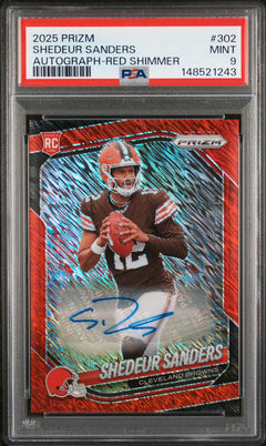 Shedeur Sanders 2025 Panini Prizm Autograph-Red Shimmer 35/35 #302 PSA 9-1