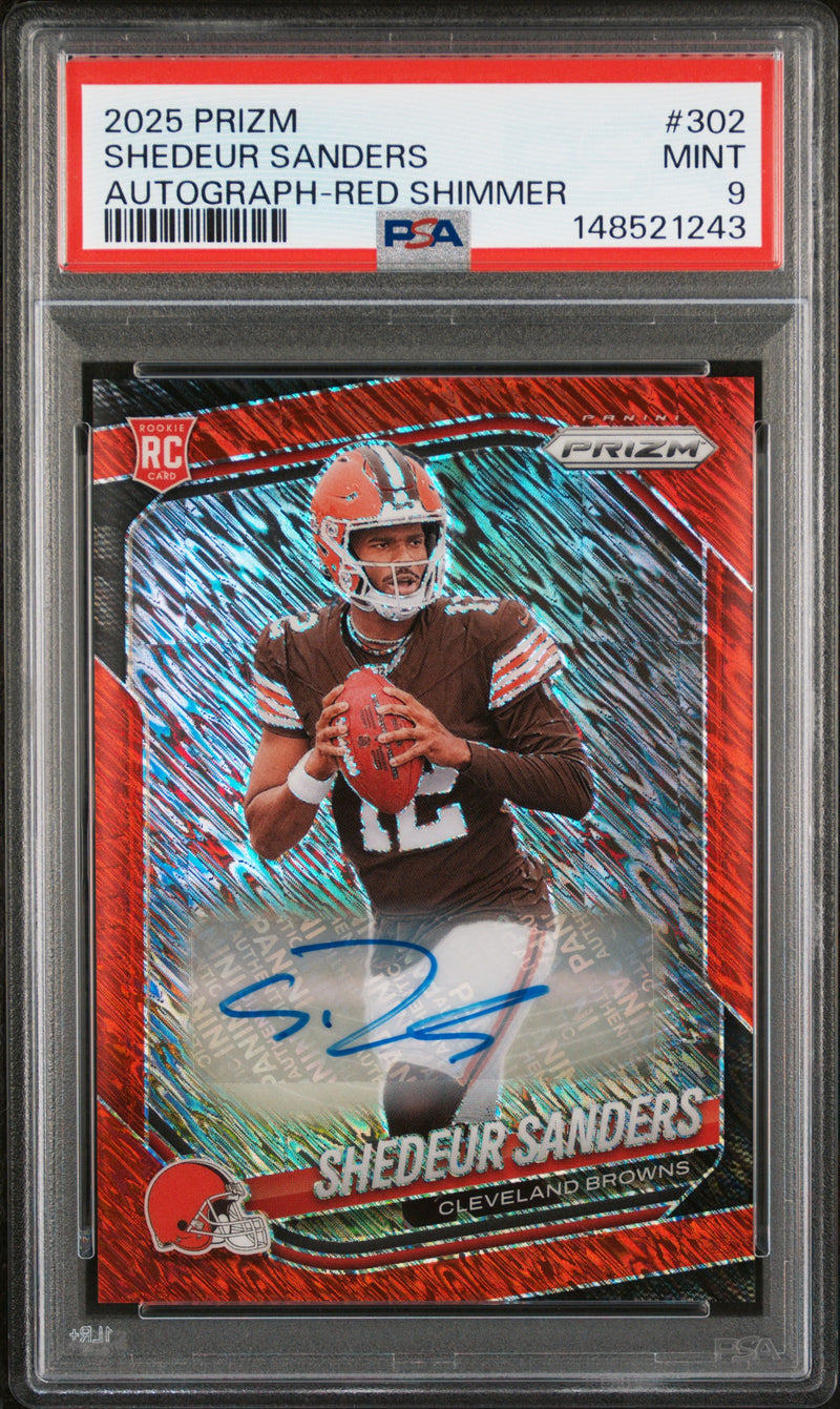 Shedeur Sanders 2025 Panini Prizm Autograph-Red Shimmer 35/35 #302 PSA 9-1