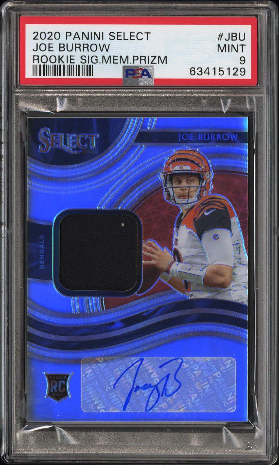 Joe Burrow 2020 Panini Select Rookie Signature Memorabilia Prizm Rookie Sig.Mem.Prizm 28/49 #JBU PSA 9