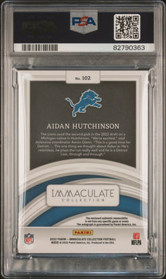 Aidan Hutchinson AU 2022 Panini Immaculate Collection Patch Autograph 21/99 #102 PSA 9 Auto 10-2