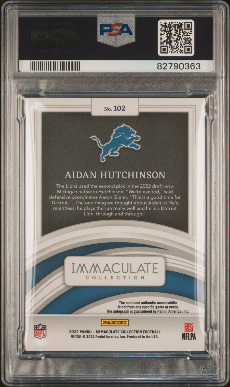 Aidan Hutchinson AU 2022 Panini Immaculate Collection Patch Autograph 21/99 #102 PSA 9 Auto 10-2