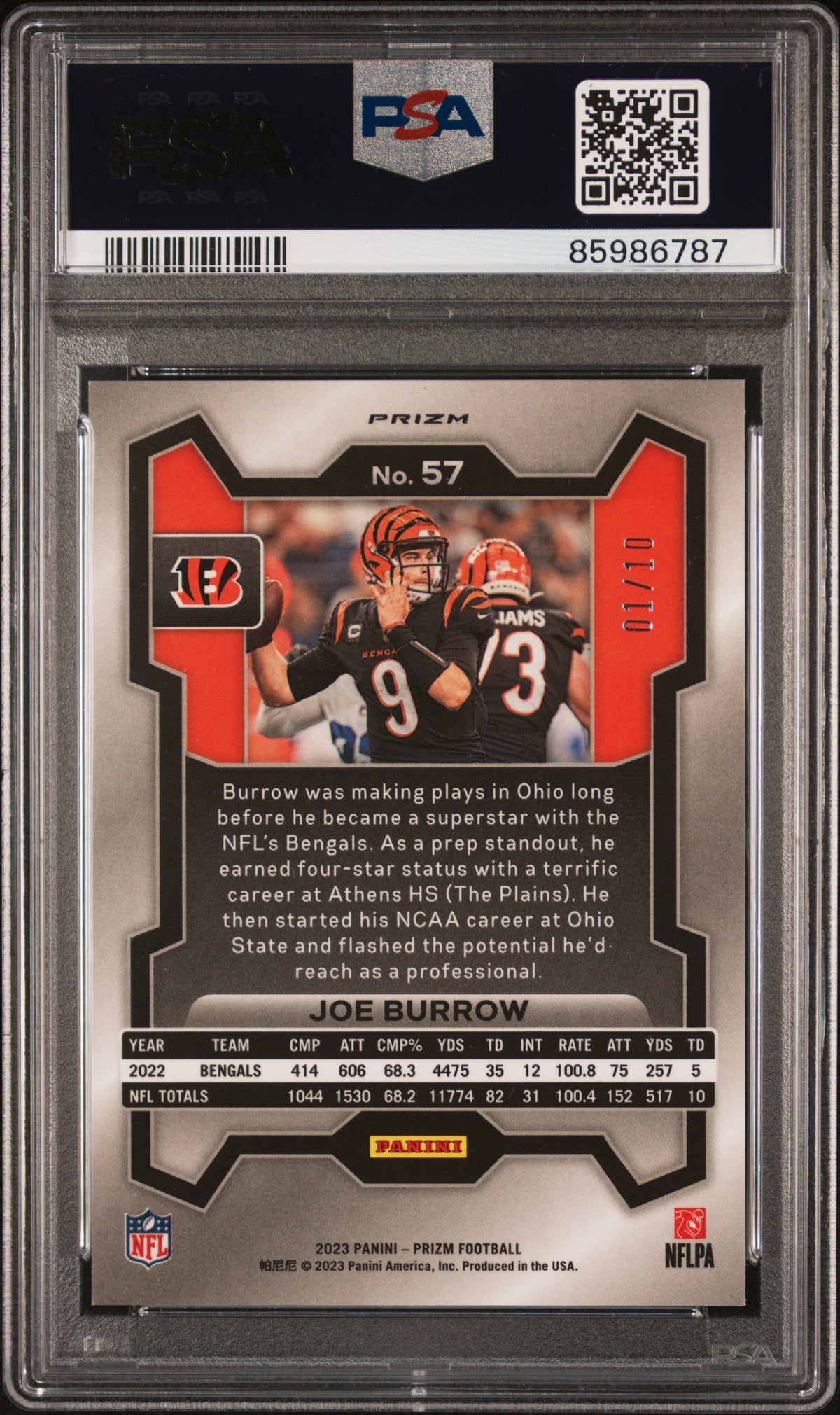 Joe Burrow 2023 Panini Prizm Gold Shimmer 1/10 #57 PSA 8-2