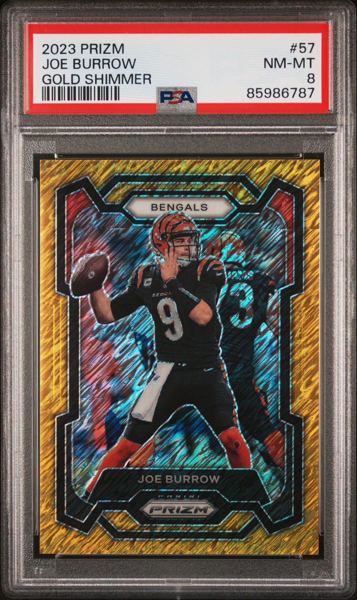 Joe Burrow 2023 Panini Prizm Gold Shimmer 1/10 #57 PSA 8