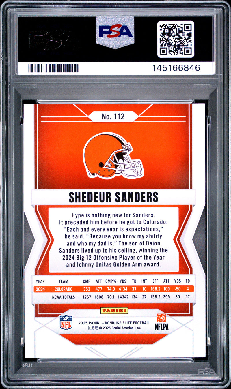 Shedeur Sanders 2025 Panini Donruss Elite Lavender Pyramids 81/649 #112 PSA 10-2