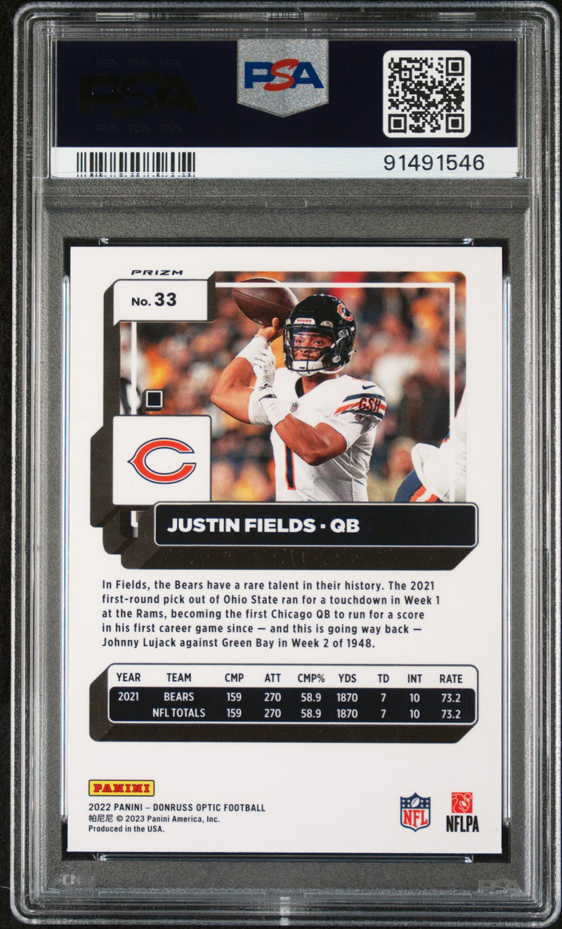 Justin Fields 2022 Panini Donruss Optic Jazz #33 PSA 10-2
