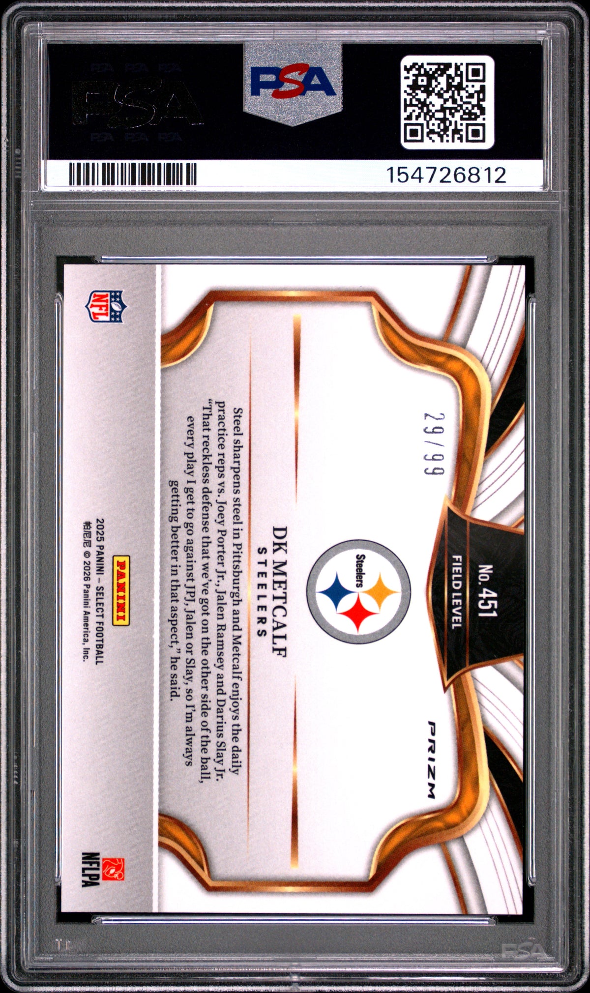 Dk Metcalf 2025 Panini Select Tri-Color Prizm 29/99 #451 PSA 10-2