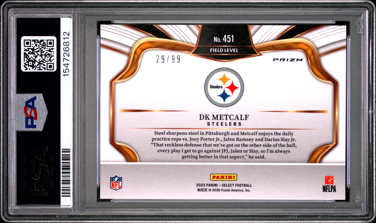 Dk Metcalf 2025 Panini Select Tri-Color Prizm 29/99 #451 PSA 10