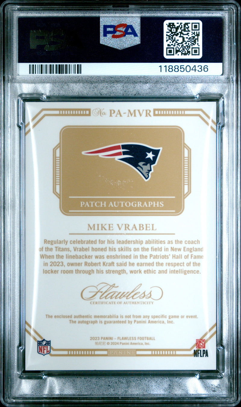 Mike Vrabel 2023 Panini Flawless Patch Autographs 11/25 #PAMVR PSA 9-2