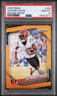 Ja'Marr Chase 2025 Panini Prizm Orange Prizm 160/249 #208 PSA 10-1