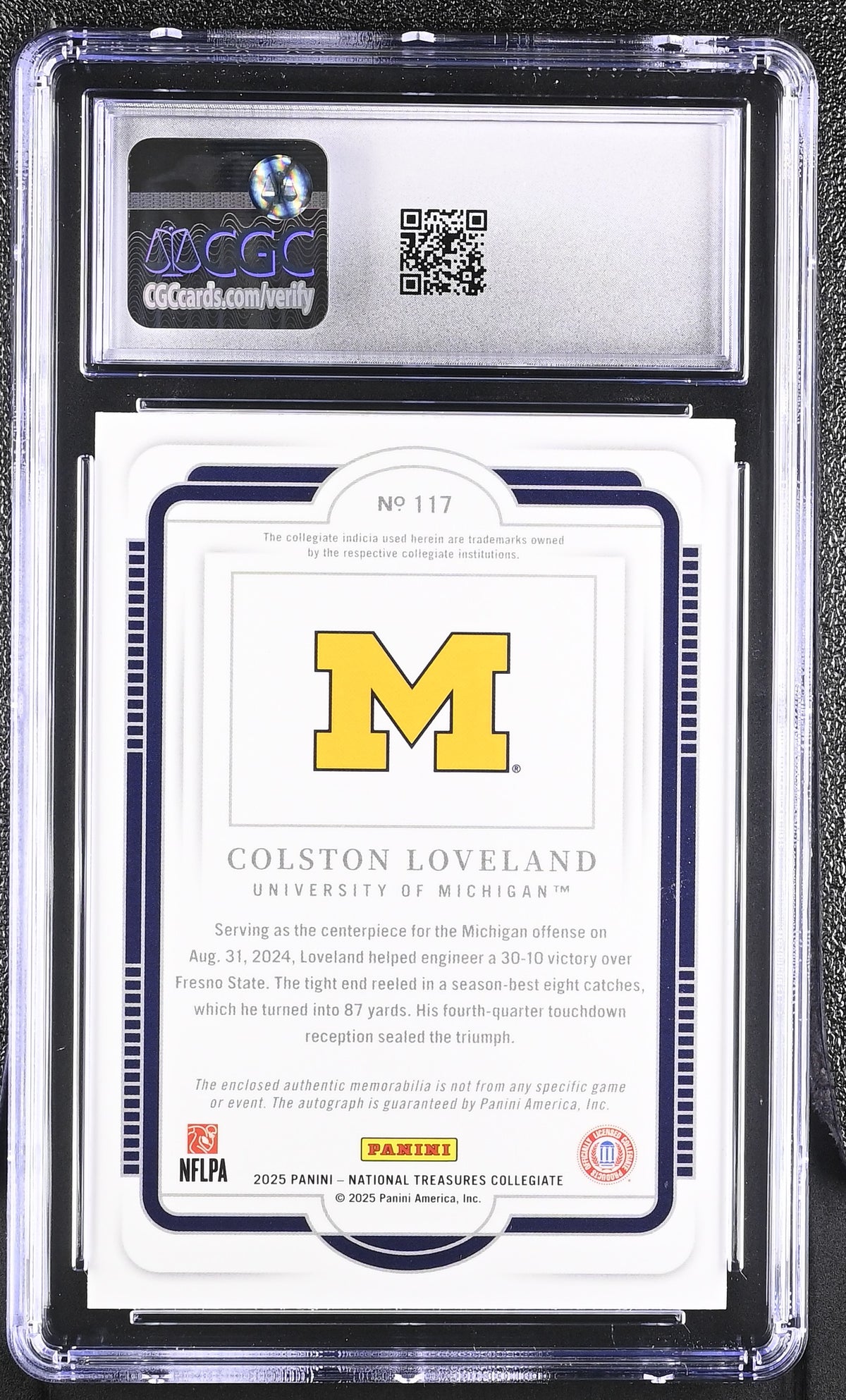 Colston Loveland 2025 Nat'l Treasures Collegiate College Silhouettes Signatures 28/99 #117 CGC 10