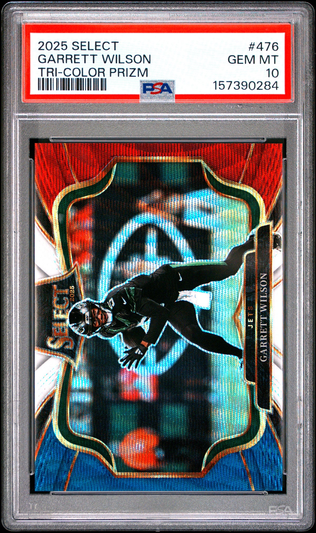Garrett Wilson 2025 Panini Select Tri-Color Prizm 2/99 #476 PSA 10