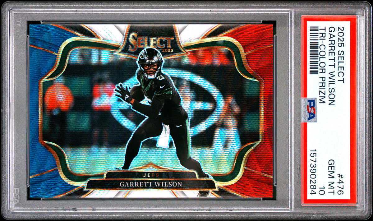 Garrett Wilson 2025 Panini Select Tri-Color Prizm 2/99 #476 PSA 10