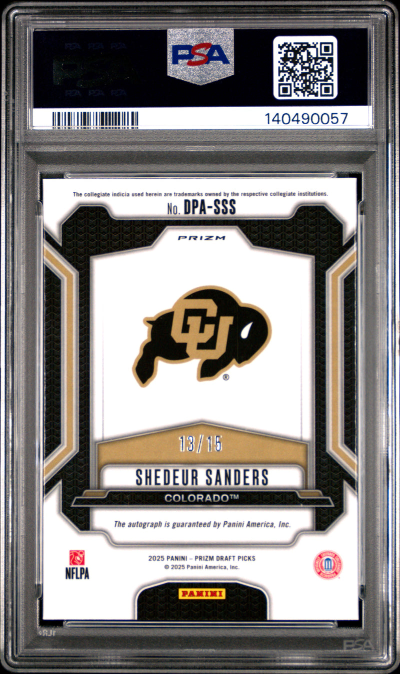 Shedeur Sanders 2025 Panini Prizm Draft Picks Auto Gold Shimmer 13/15 #DPA-SSS PSA 10-2