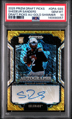Shedeur Sanders 2025 Panini Prizm Draft Picks Auto Gold Shimmer 13/15 #DPA-SSS PSA 10-1