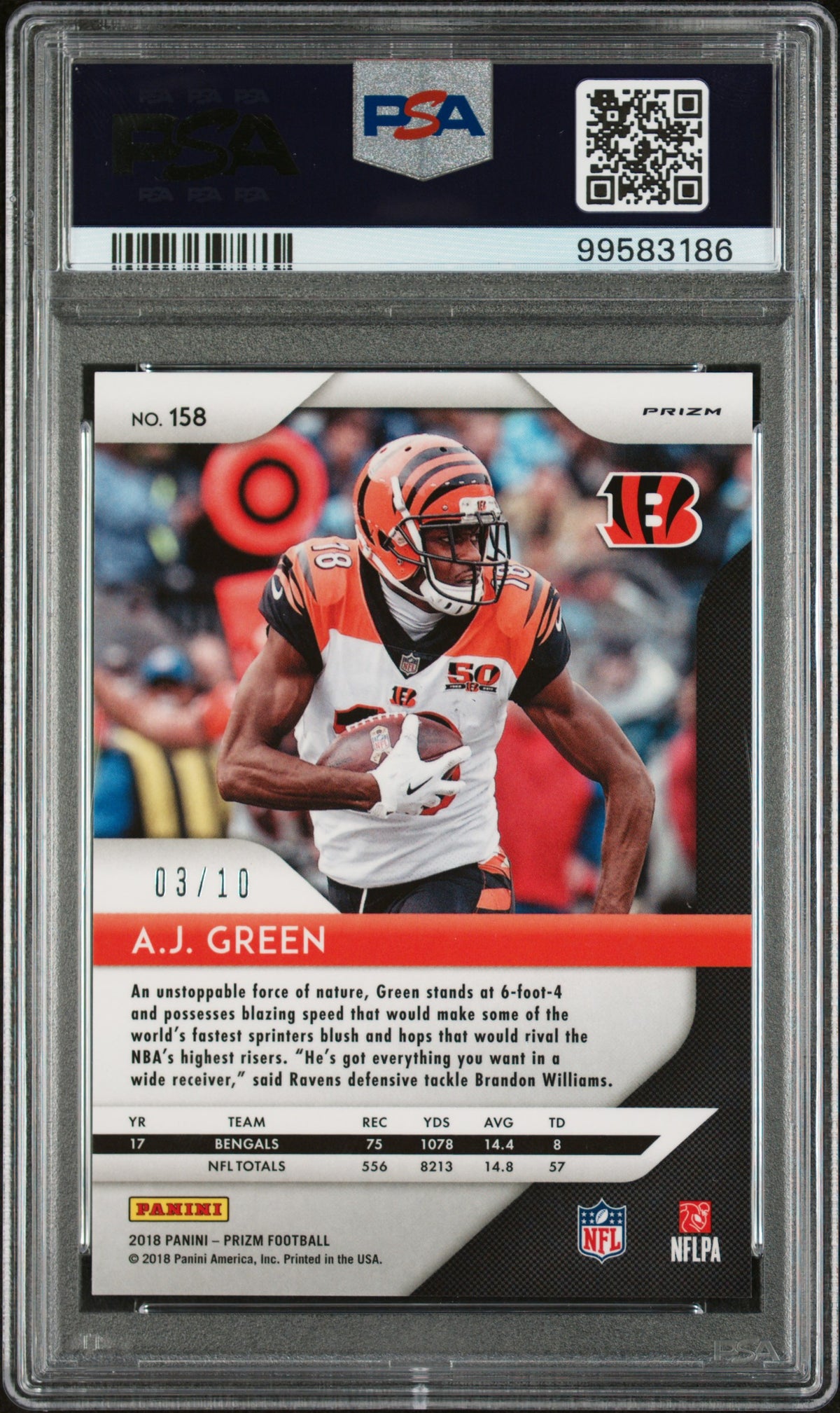 A.J. Green 2018 Panini Prizm Gold Prizm 3/10 #158 PSA 10-2