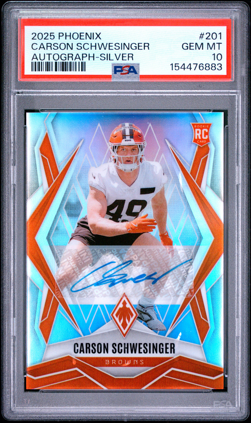 Carson Schwesinger 2025 Panini Phoenix Autograph-Silver 47/199 #201 PSA 10-1
