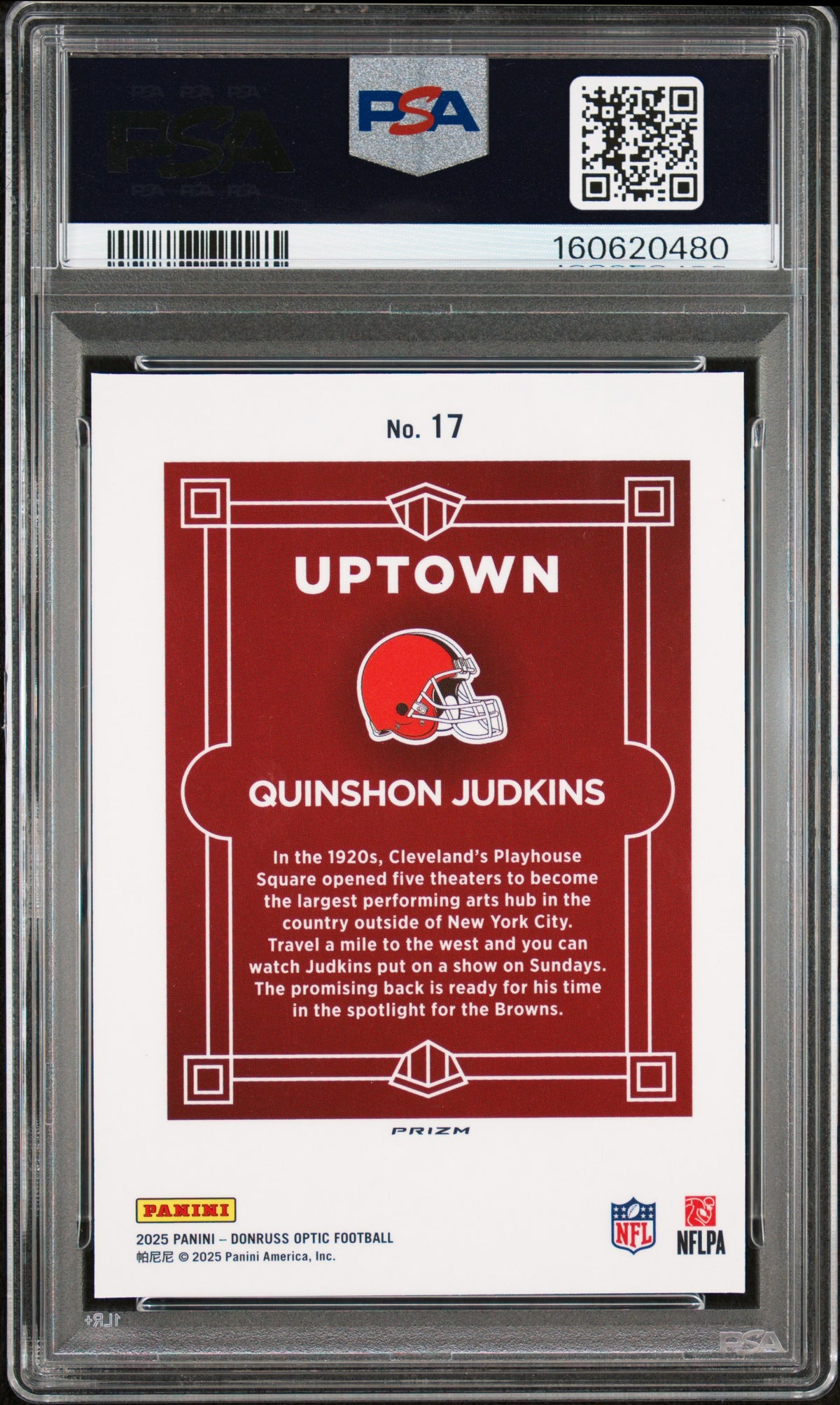 Quinshon Judkins 2025 Panini Donruss Optic Uptown #17 PSA 8-2