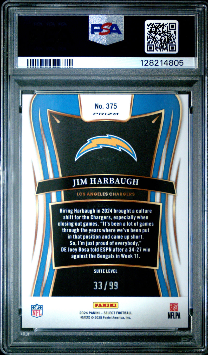Jim Harbaugh 2024 Panini Select Blue Prizm 33/99 #375 PSA 10-1