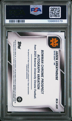 Jaden Greathouse 2025 Bowman University Chrome Prospect Autographs Stealth Refractor #JGR PSA 10-2