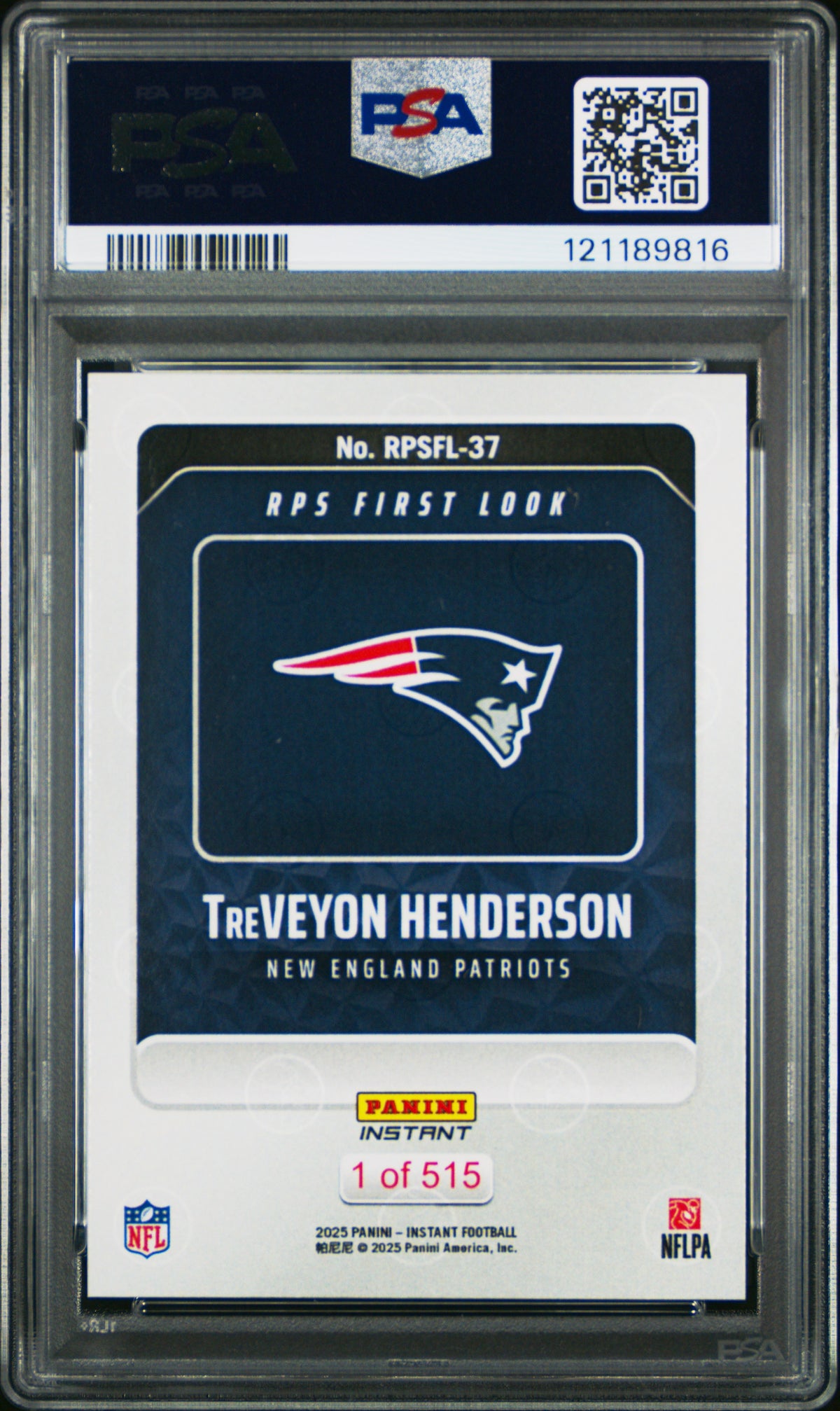 Treveyon Henderson 2025 Panini Instant Nfl Rps First Look 1/515 #RPSFL37 PSA 10-2