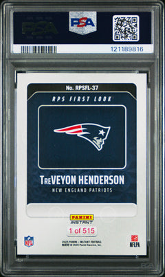 Treveyon Henderson 2025 Panini Instant Nfl Rps First Look 1/515 #RPSFL37 PSA 10-2