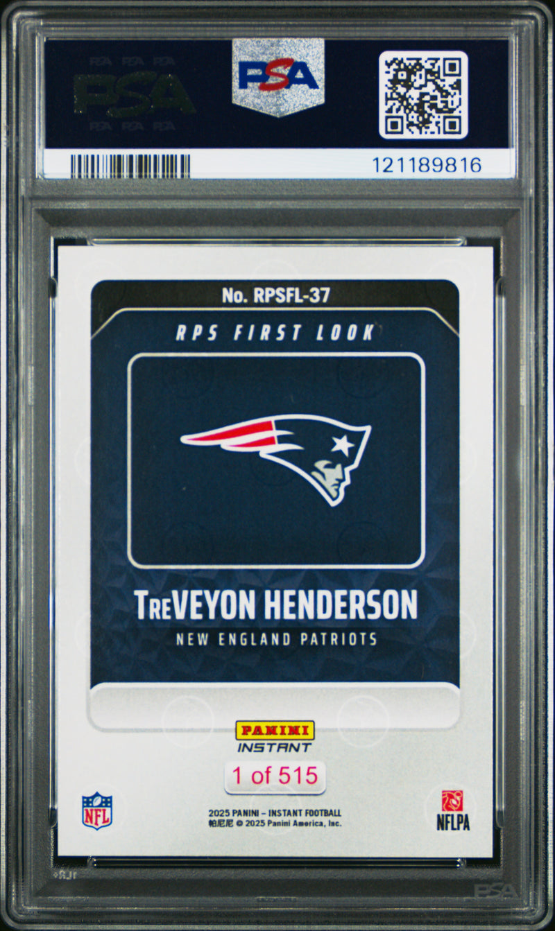 Treveyon Henderson 2025 Panini Instant Nfl Rps First Look 1/515 #RPSFL37 PSA 10-2
