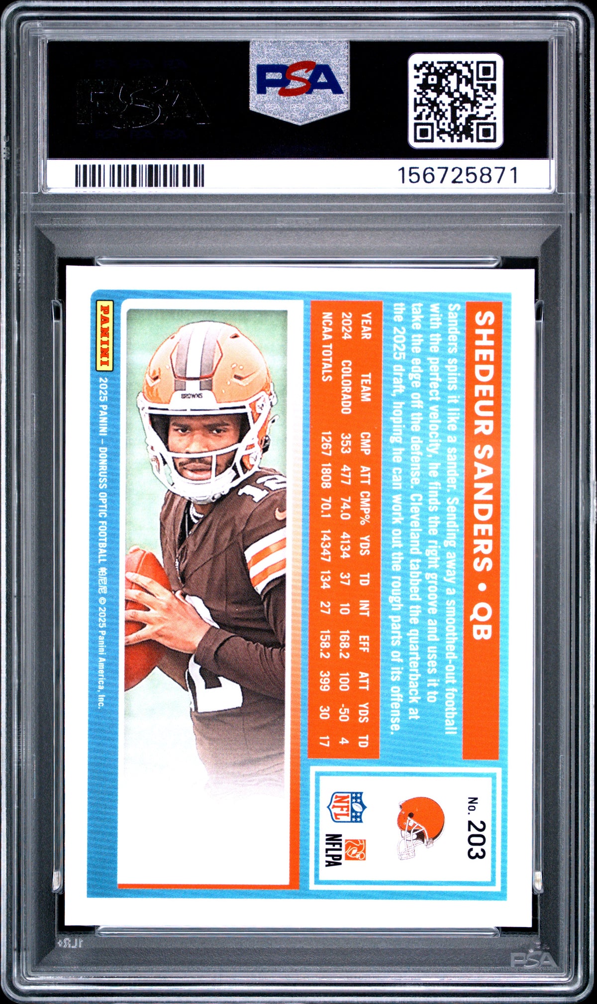 Shedeur Sanders 2025 Panini Donruss Optic #203 PSA 10-2