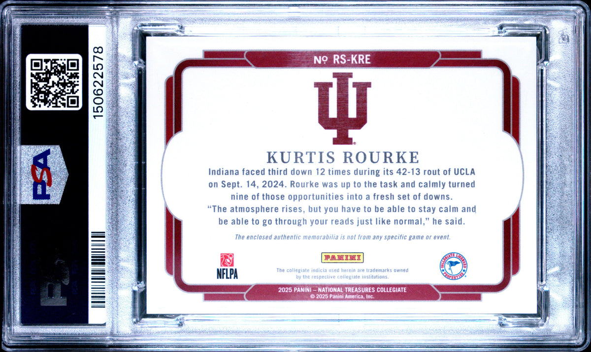 Kurtis Rourke 2025 Panini National Treasures Collegiate Rookie Silhouettes Silver 11/49 #KRE PSA 9