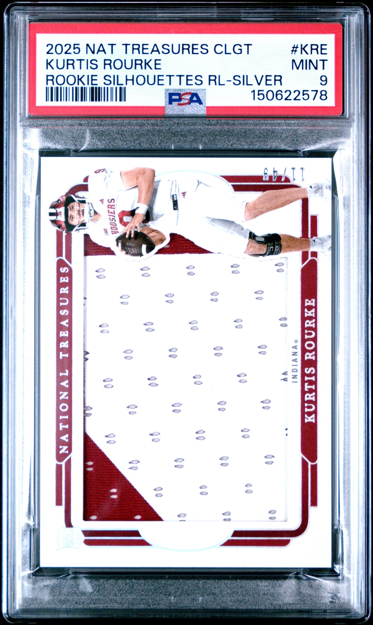 Kurtis Rourke 2025 Panini National Treasures Collegiate Rookie Silhouettes Silver 11/49 #KRE PSA 9-1