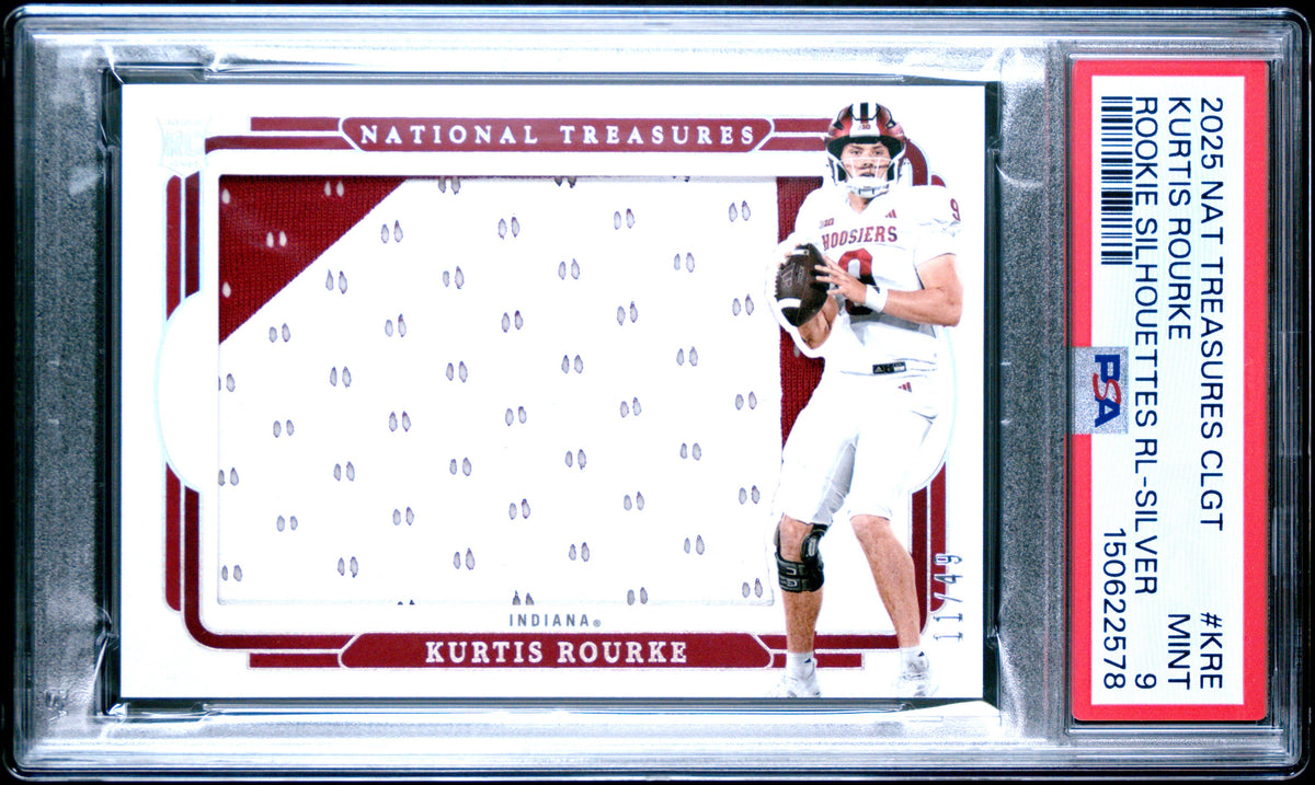 Kurtis Rourke 2025 Panini National Treasures Collegiate Rookie Silhouettes Silver 11/49 #KRE PSA 9