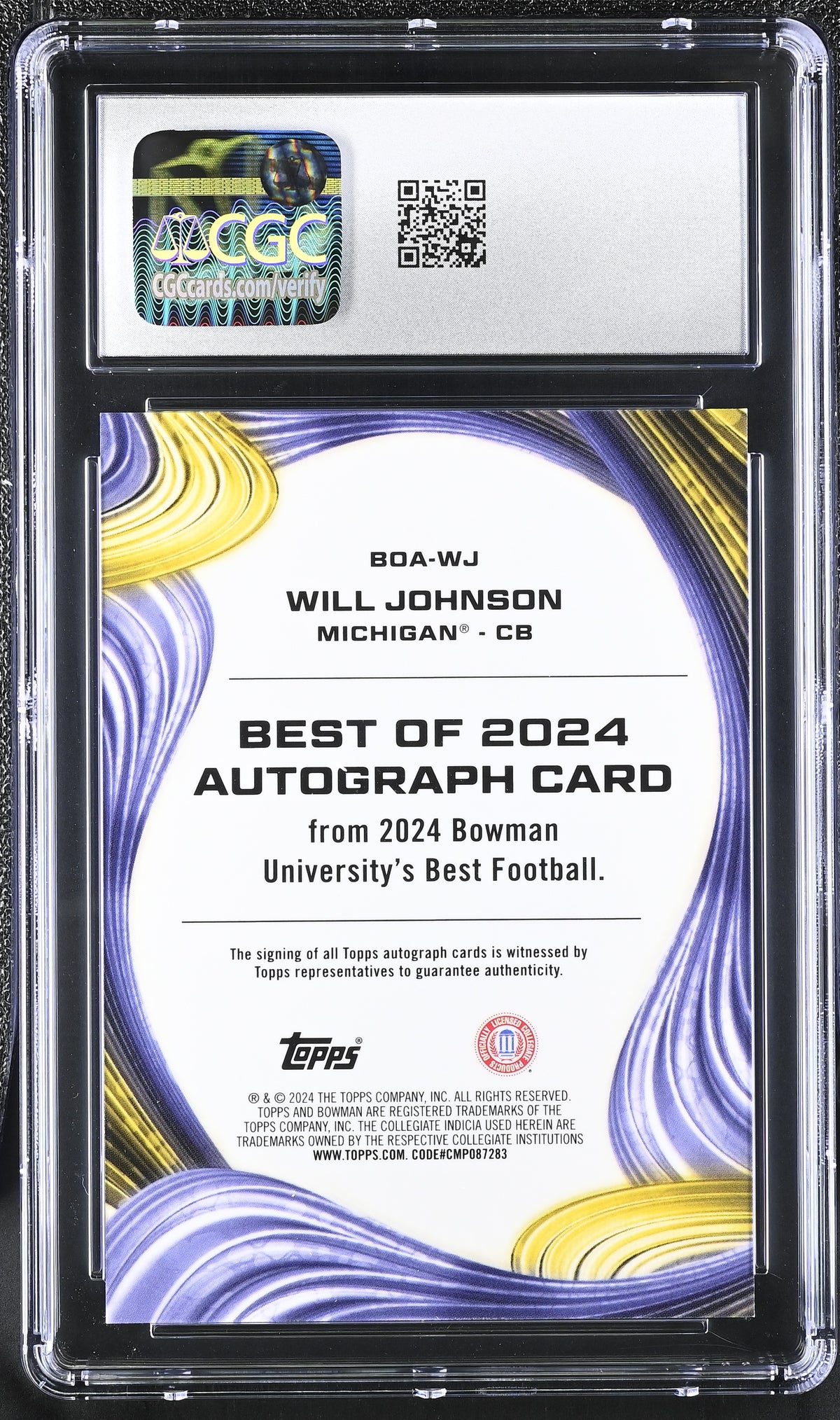 Will Johnson 2024 University Best Best of '24 Autographs #BOA-WJ CGC 10-2