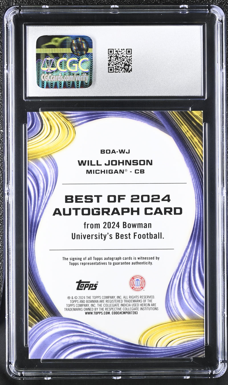 Will Johnson 2024 University Best Best of '24 Autographs #BOA-WJ CGC 10-2
