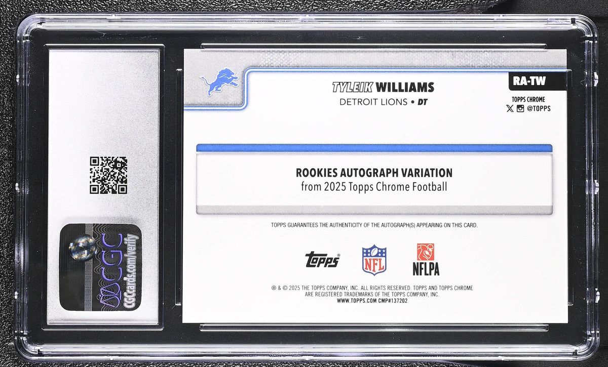 Tyleik Williams Aqua Refractor 2025 Chrome Rookie Autographs 129/199 #RA-TW CGC 10