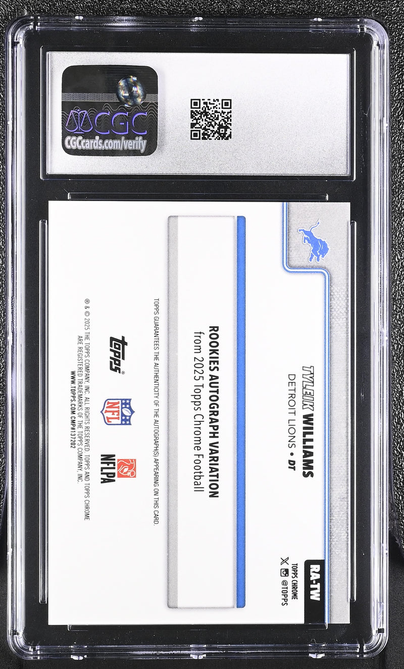Tyleik Williams Aqua Refractor 2025 Chrome Rookie Autographs 129/199 #RA-TW CGC 10-2