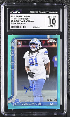 Tyleik Williams Aqua Refractor 2025 Chrome Rookie Autographs 129/199 #RA-TW CGC 10-1