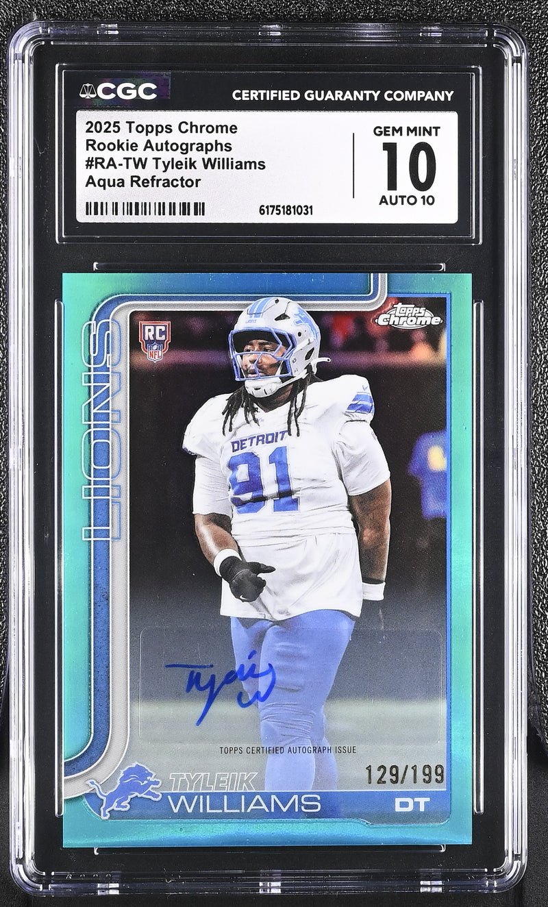 Tyleik Williams Aqua Refractor 2025 Chrome Rookie Autographs 129/199 #RA-TW CGC 10-1