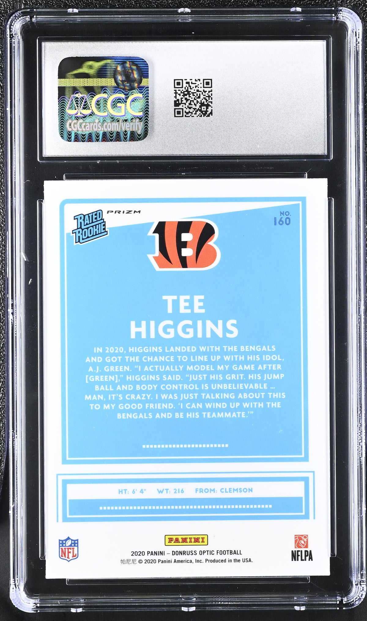 Tee Higgins Teal Velocity 2020 Optic #160 CGC 10-2