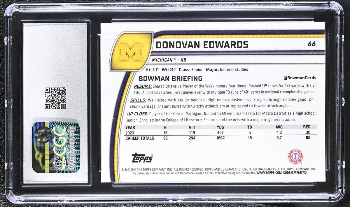 Donovan Edwards Yellow 2024 University Sapphire 74/75 #66 CGC 10