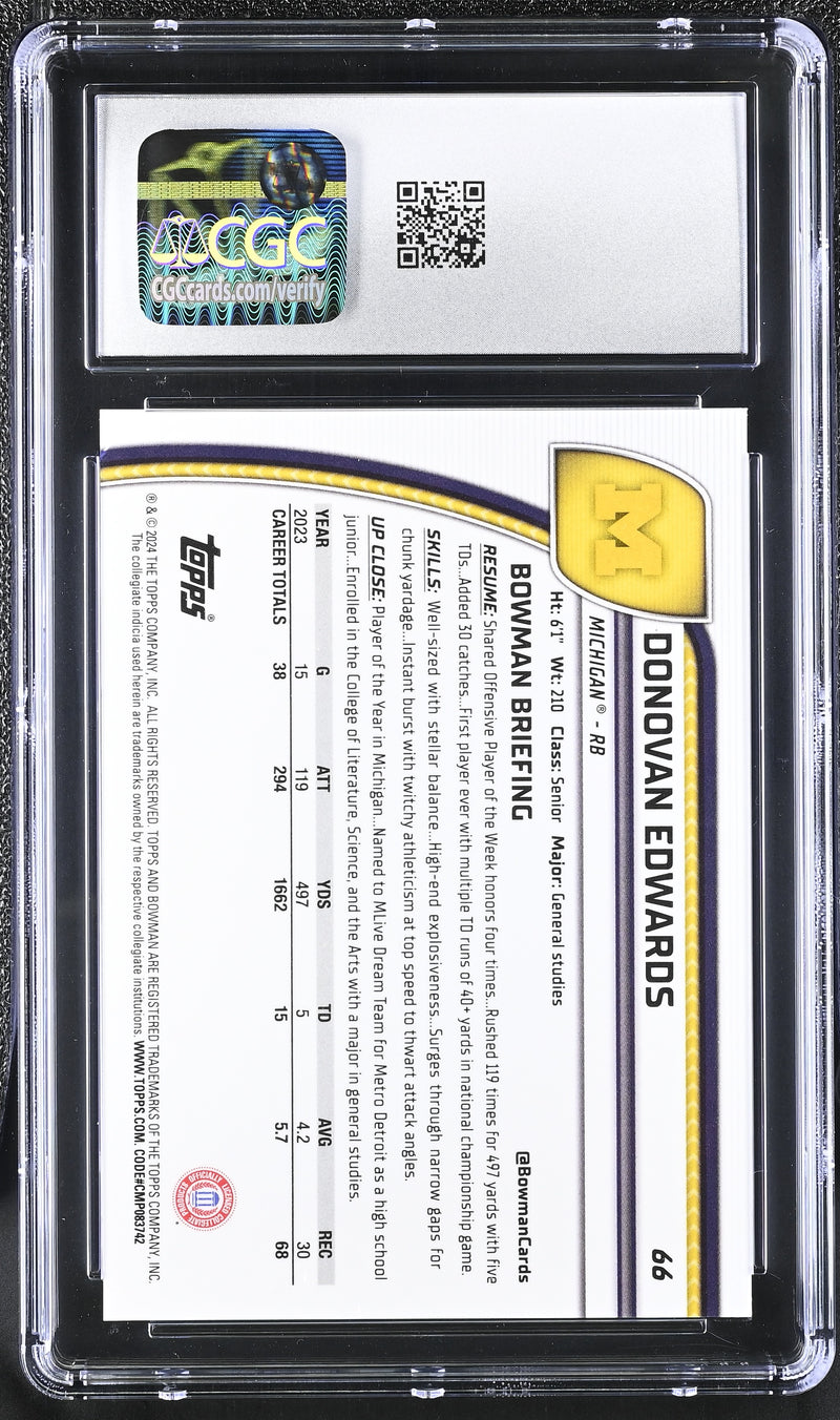 Donovan Edwards Yellow 2024 University Sapphire 74/75 #66 CGC 10-2