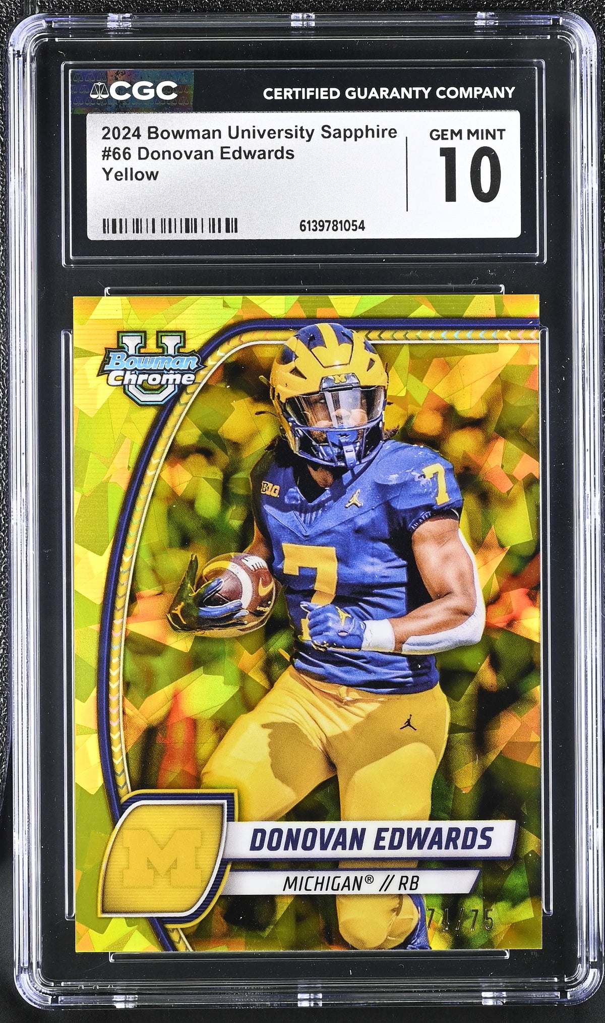 Donovan Edwards Yellow 2024 University Sapphire 74/75 #66 CGC 10