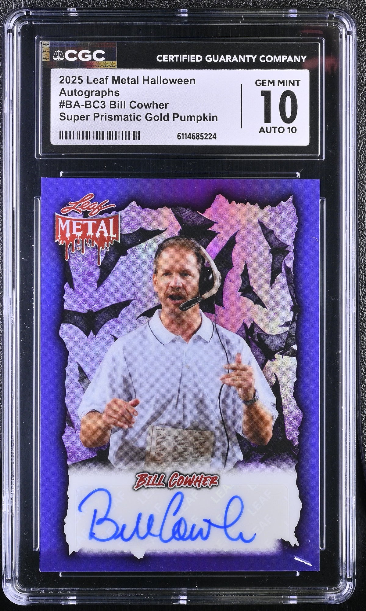 Bill Cowher Super Prismatic Gold Pumpkin 2025 Metal Halloween Autographs 1/1 #BA-BC3 CGC 10