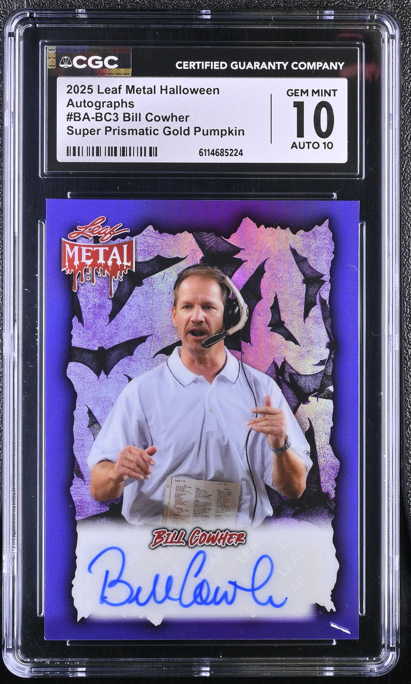 Bill Cowher Super Prismatic Gold Pumpkin 2025 Metal Halloween Autographs 1/1 #BA-BC3 CGC 10-1
