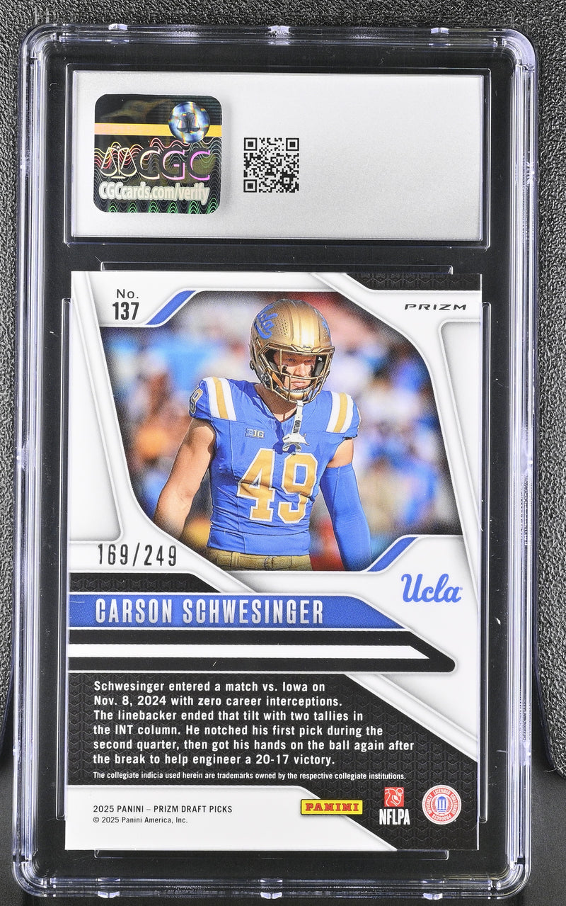 Carson Schwesinger Blue 2025 Prizm Draft Picks 169/249 #137 CGC 9-2