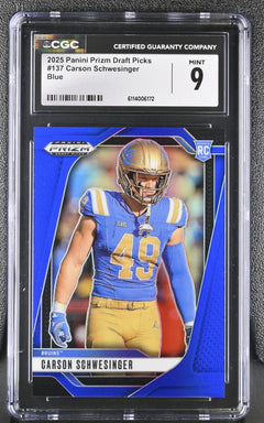 Carson Schwesinger Blue 2025 Prizm Draft Picks 169/249 #137 CGC 9-1