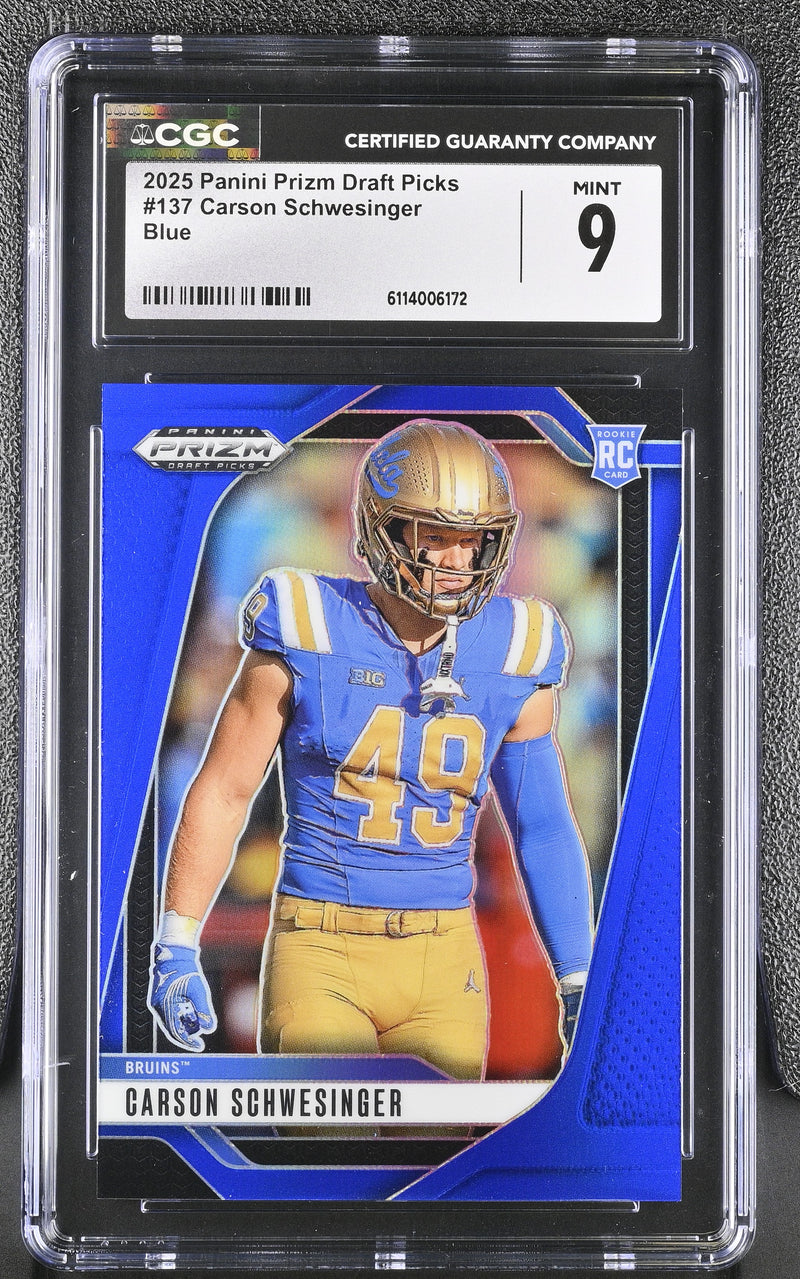 Carson Schwesinger Blue 2025 Prizm Draft Picks 169/249 #137 CGC 9-1