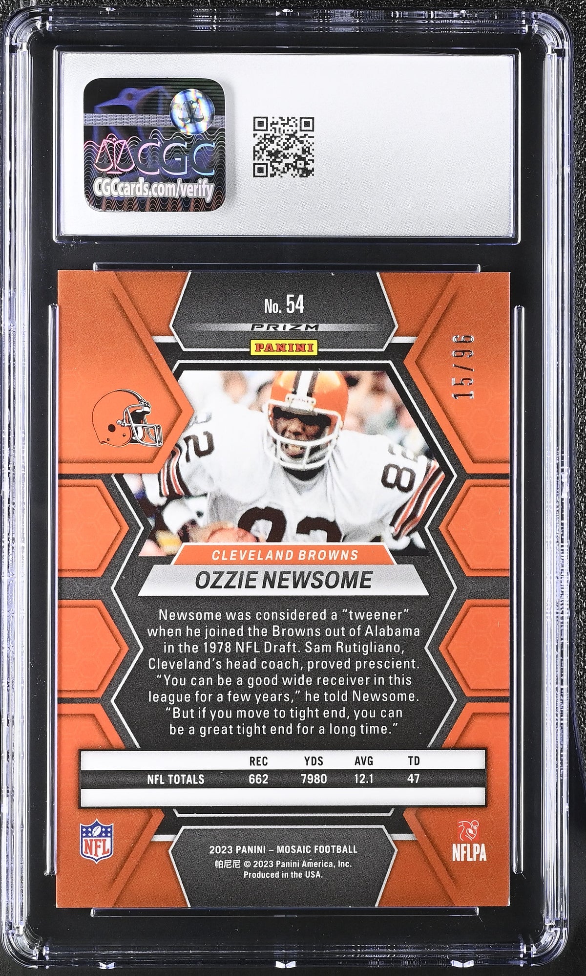 Ozzie Newsome Blue Sparkle 2023 Mosaic 15/96 #54 CGC 10-2