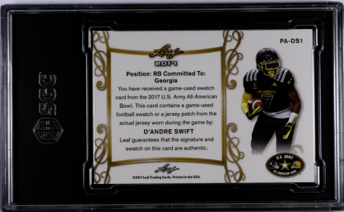 D'Andre Swift 2017 Leaf Army A.A. Bowl Patch Auto. Bronze 24/35 #PA-DS1 SGC 9