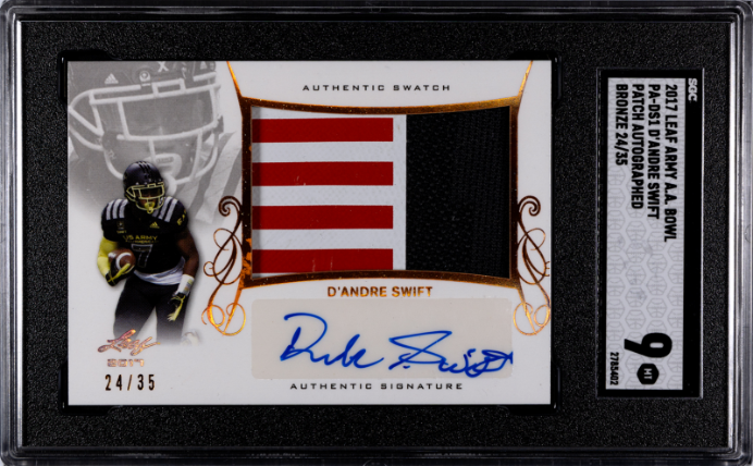 D'Andre Swift 2017 Leaf Army A.A. Bowl Patch Auto. Bronze 24/35 #PA-DS1 SGC 9