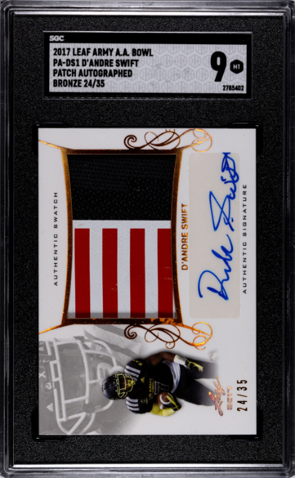 D'Andre Swift 2017 Leaf Army A.A. Bowl Patch Auto. Bronze 24/35 #PA-DS1 SGC 9-1