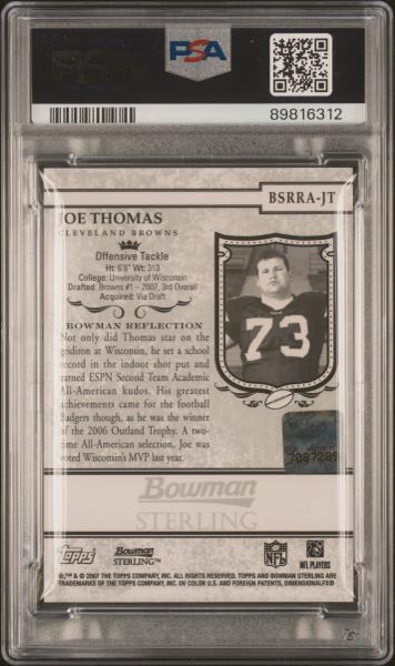 Joe Thomas 2007 Bowman Sterling Rookie Relics Autograph #BSRRA-JT PSA 10-2
